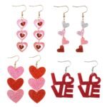 4 Pairs Valentine's Earrings for Women Love Heart Dangle Earrings Valentines Gifts for Wedding Decoration Valentine's Jewelry