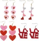 4 Pairs Valentine's Earrings for Women Love Heart Dangle Earrings Valentines Gifts for Wedding Decoration Valentine's Jewelry