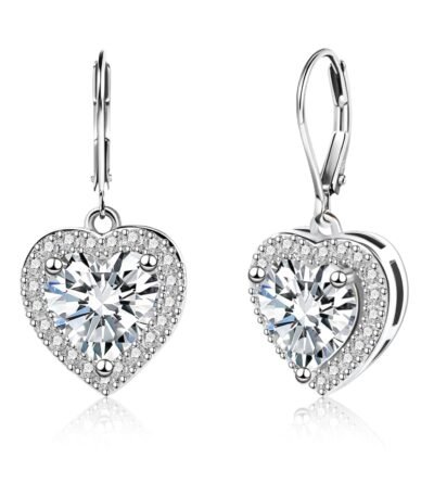 925 Sterling Silver 14K Gold Plated Heart Dangle Earrings, ALEXCRAFT Dangling Drop Earring for Trendy Women Leverback Earings Cubic Zirconia Hypoallergenic