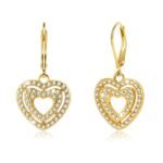 925 Sterling Silver 14K Gold Plated Heart Dangle Earrings, ALEXCRAFT Dangling Drop Earring for Trendy Women Leverback Earings Cubic Zirconia Hypoallergenic