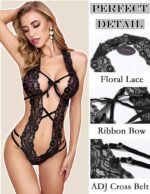 Avidlove Women Deep V Halter Lingerie Teddy One Piece Bodysuit Lace Babydoll