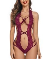 Avidlove Women Deep V Halter Lingerie Teddy One Piece Bodysuit Lace Babydoll
