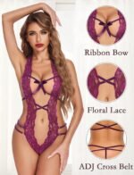 Avidlove Women Deep V Halter Lingerie Teddy One Piece Bodysuit Lace Babydoll