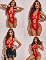 Avidlove Women Deep V Halter Lingerie Teddy One Piece Bodysuit Lace Babydoll