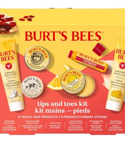 Burt's Bees Valentine's Day Gifts Ideas, Tips and Toes Kit, 6 Travel Size Products - Pomegranate Moisturizing Lip Balm, 2 Hand Creams, Foot Cream, Cuticle Cream, and Hand Salve