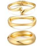 Chunky Gold Bangle Bracelets for Women, Dainty 14k Gold Plated Big Stackable Bangles Set, Trendy Statement Cuff Bracelet Stack Fashion Jewelry Christmas Gifts
