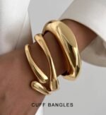 Chunky Gold Bangle Bracelets for Women, Dainty 14k Gold Plated Big Stackable Bangles Set, Trendy Statement Cuff Bracelet Stack Fashion Jewelry Christmas Gifts