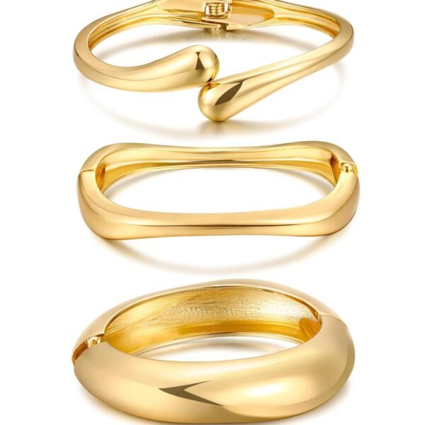Chunky Gold Bangle Bracelets for Women, Dainty 14k Gold Plated Big Stackable Bangles Set, Trendy Statement Cuff Bracelet Stack Fashion Jewelry Christmas Gifts