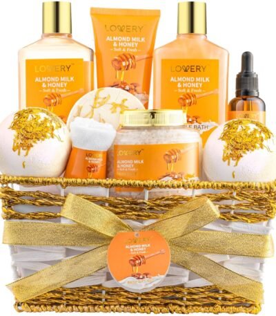 Gifts for Women Gift Basket for Women - 10 Pc Almond Milk & Honey Beauty & Personal Care Set - Valentines Day Gifts for Her Home Bath Package - Spa Self Care Kit - Birthday,...