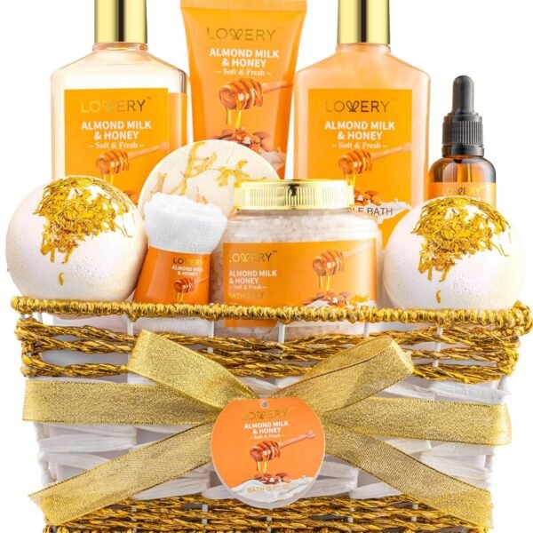 Gifts for Women Gift Basket for Women - 10 Pc Almond Milk & Honey Beauty & Personal Care Set - Valentines Day Gifts for Her Home Bath Package - Spa Self Care Kit - Birthday,...