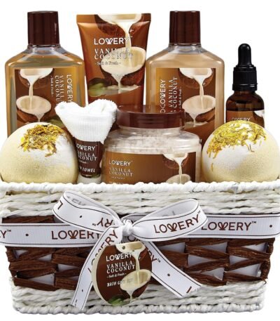 Gifts For Women Gift Basket for Women– 9 Piece Set of Vanilla Coconut Home Spa Set, Luxurious Valentines Day Gifts for Her, Bath and Body Sets Includes Fragrant Lotions, Large...