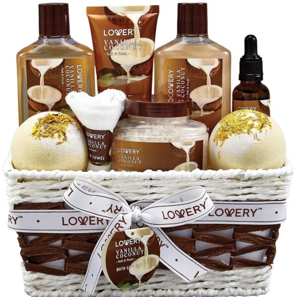 Gifts For Women Gift Basket for Women– 9 Piece Set of Vanilla Coconut Home Spa Set, Luxurious Valentines Day Gifts for Her, Bath and Body Sets Includes Fragrant Lotions, Large...