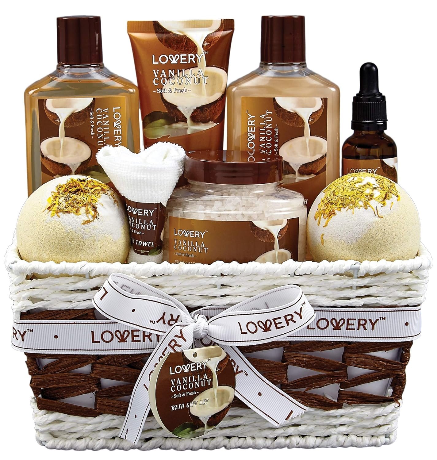 Gifts For Women Gift Basket for Women– 9 Piece Set of Vanilla Coconut Home Spa Set, Luxurious Valentines Day Gifts for Her, Bath and Body Sets Includes Fragrant Lotions, Large... Gifts For Women Gift Basket for Women– 9 Piece Set of Vanilla Coconut Home Spa Set, Luxurious Valentines Day Gifts for Her, Bath and Body Sets Includes Fragrant Lotions, Large...