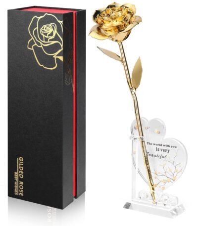 Gold Dipped Rose Real 24K Gold Rose, Genuine One of a Kind Rose Hand Dipped in 24K Golden Roses Romantic Gifts for Women in Her Birthday Anniversary Valentines Day Mothers Day