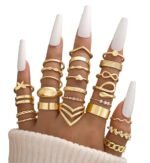 iF YOU 25 Pcs Gold Stackable Ring Set for Women, Chunky Knuckle Finger Midi Rings, Silver Simple Stacking Cute Rings Pack Trendy Stuff Jewelry Gift