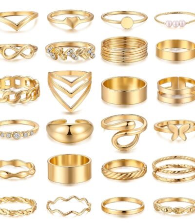 iF YOU 25 Pcs Gold Stackable Ring Set for Women, Chunky Knuckle Finger Midi Rings, Silver Simple Stacking Cute Rings Pack Trendy Stuff Jewelry Gift