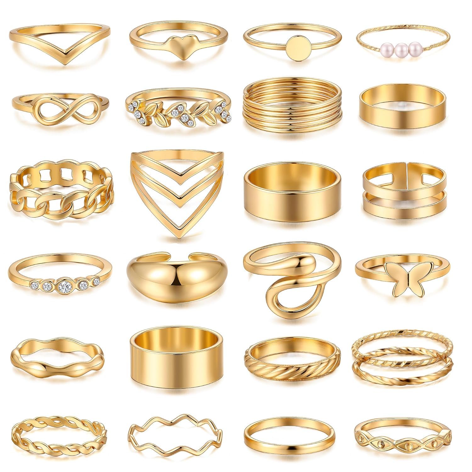 iF YOU 25 Pcs Gold Stackable Ring Set for Women, Chunky Knuckle Finger Midi Rings, Silver Simple Stacking Cute Rings Pack Trendy Stuff Jewelry Gift iF YOU 25 Pcs Gold Stackable Ring Set for Women, Chunky Knuckle Finger Midi Rings, Silver Simple Stacking Cute Rings Pack Trendy Stuff Jewelry Gift