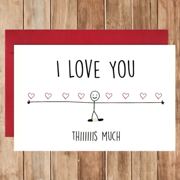 1pc Funny Love Card Valentine's Day Card Anniversary Gift Birthday Card I Love You Thiiiiis Much Small Business Supplies Thank Y