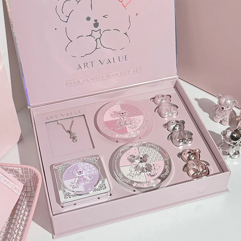 kf-S03ddd41a3732451d8dcd178f6a9fed09f ART VALUE 7PC Makeup Sets Include 3 Colors Matte Lip Mud,1 Pressed Powder,1 Blush,1 Eyes Palette,1 Necklace Beauty Makeup Sets - Image 1