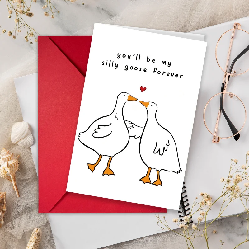 kf-S05e51abf2b7740e6b020976a559289d5D Ducks In Love - Wedding Anniversary Card For Husband Wife - Valentines Cards For Her - I Miss You Card - Comes With Fun Stickers - Image 1