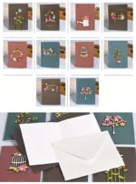 Set, Universal Card Retro Wood Carving Patch Mini Blessing Greeting Card Sending Paper Envelope Business Greeting Card Birthday - Image 6