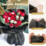 20 Sheets Black Flower Wrapping Paper with Golden Edges, Korean Florist Bouquet Supplies, Waterproof Packaging, Great for DIY Cr - Image 2