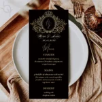 10/30pcs Personalized Wedding Menu 99x223mm Gold Foil Text Black Table Menu Card Customizable Wedding Menu Card - Image 6