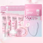 LAIKOU Japan Sakura Skincare Set Moisturizing Anti-Aging Kit Wrinkle Smoothing Radiance Boosting Facial Kit Gift Set