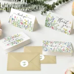 Lavender Daisy Spring Floral Thank You Cards with Envelopes & Stickers, Rounded Corner Foldable Blank Note Card Set for Gifts - Image 2