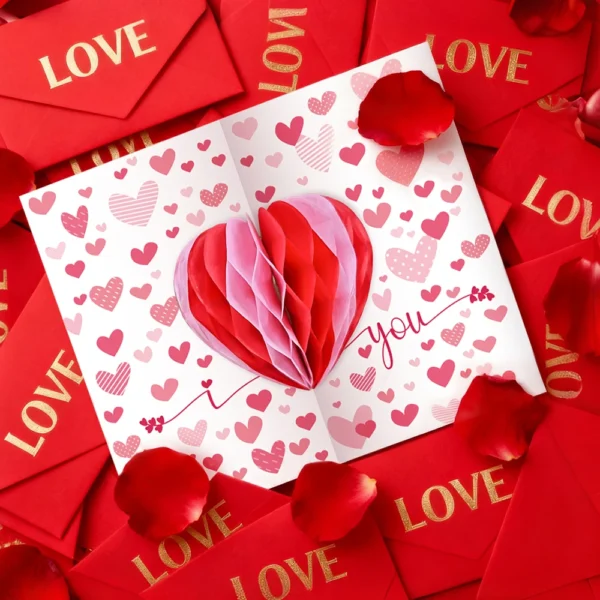 Valentine's Day Love Card Decoration Creative Romantic Heart shaped Paper Honeycomb Ball Handwritten Confession Love Letter Card