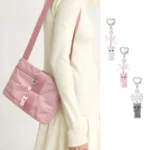 Cute Cartoon Flocking Cat Keychain Y2K Heart Bow Shaped Key Ring For Women Girls Handbag Backpack Pendant Decoration Gift - Image 3