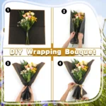 20 Sheets Black Flower Wrapping Paper with Golden Edges, Korean Florist Bouquet Supplies, Waterproof Packaging, Great for DIY Cr - Image 5
