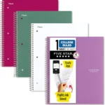Spiral Notebook 4-Pack, 100 Sheets College Ruled, Water-Resistant Cover, Ink-Bleed Resistant Paper in Purple Pink White Green
