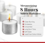 250 White Tea Light Candles in Metal Cups - 8 Hours Clean Burning, Unscented for Romantic Dinners & Weddings - Image 3