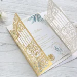 Metallic Gold Gate Laser Cut Invitation Card 50 Sets Personalized Printing For Wedding Anniversary Party Invites - Image 2