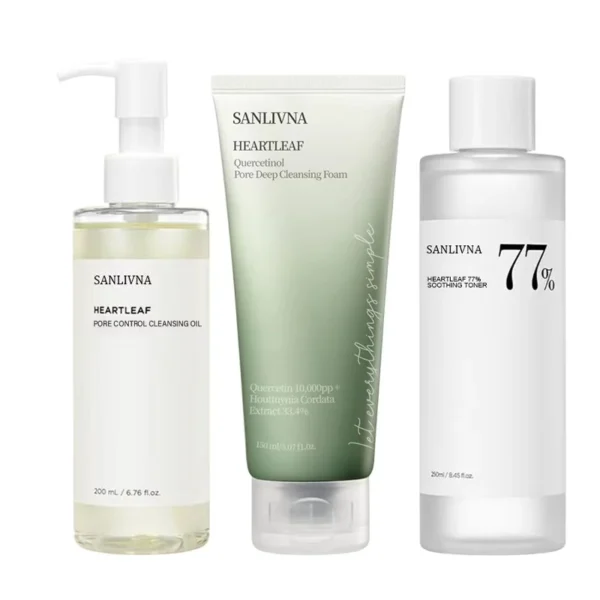 Sanlivna Korean Skincare Heartleaf 3-Piece Set - Soothing Cleanse & Pore Care with Quercetin