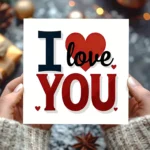 I Love You Greeting Card with Envelope (2Pcs) - White Square Card, Red Heart & Bold Typography Design, Romantic Love Card for a [Recipient]