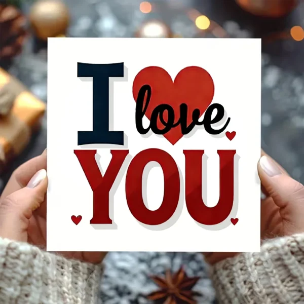 I Love You Greeting Card with Envelope (2Pcs) - White Square Card, Red Heart & Bold Typography Design, Romantic Love Card for a [Recipient]