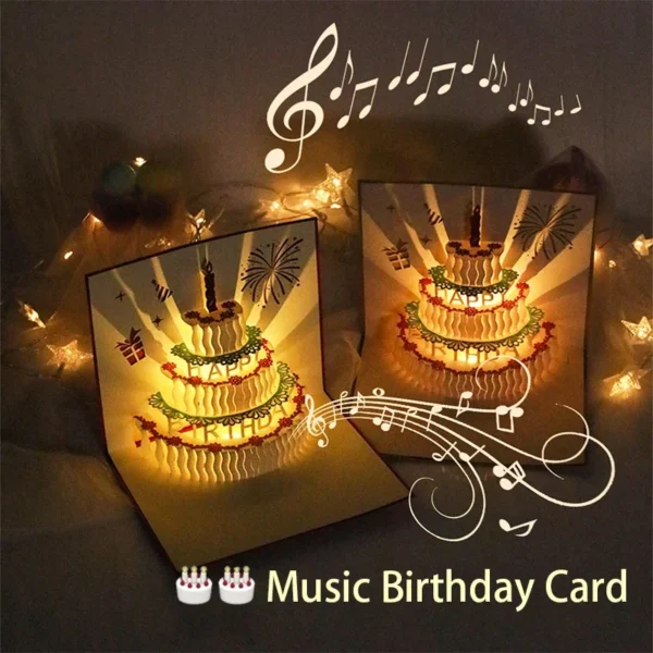 3D Light Music Birthday Card Pop Up Cake Creative Greeting Card Happy Birthday Party Gift Message Cards
