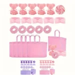 20 Spa Gift Set -5 Polyester Large Bags, 5 Headbands, 5 Hair Rings, 5 Bear Shaped Fabrics - Perfect for Bridal Showers, Singles'