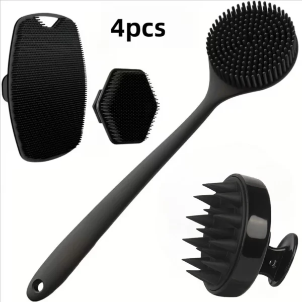 4PCS Set Silicone Body Scrubber Soft Exfoliating Brush for Face Gentle Shower Massage and Skin Cleansing Bathroom Accessories