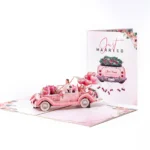 Valentine Wedding Car Balloon Flower Couple Pop up Card, Romantic 3D Greeting Card for Couples