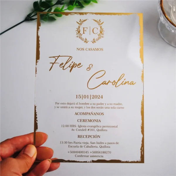 30pcs Gold Foil Custom Printing Acrylic Card Wedding Invitation Transparent