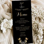 10/30pcs Personalized Wedding Menu 99x223mm Gold Foil Text Black Table Menu Card Customizable Wedding Menu Card - Image 4