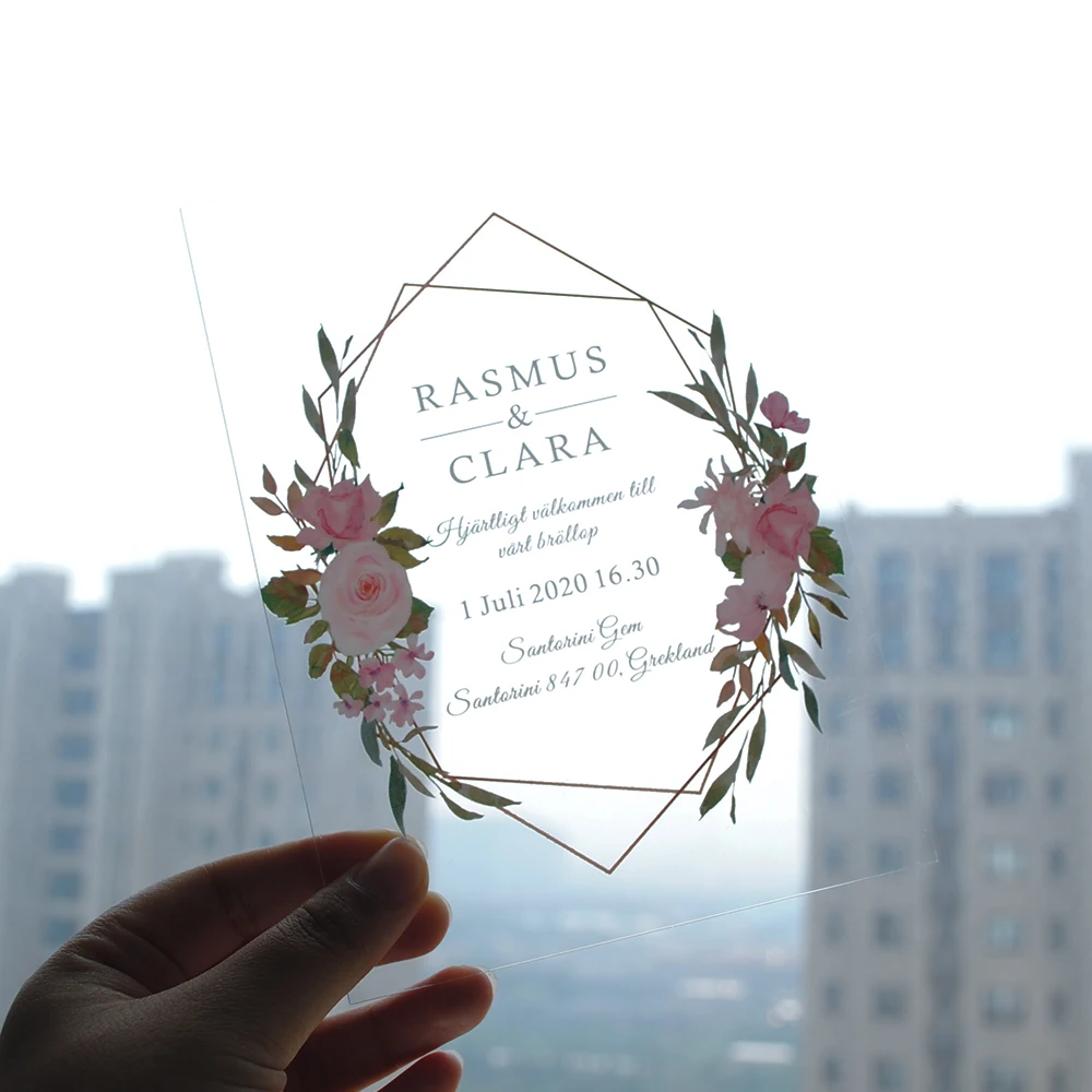 kf-S361709981b444fd8a749255e5eabd8f05 10pcs Transparent Personalized UV Print Customized PVC Card Wedding Invitation with Envelop - Image 1