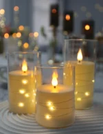LED flameless candle with string lights, button battery powered candle, perfect for family gatherings, candlelight dinner, Valen - Image 5