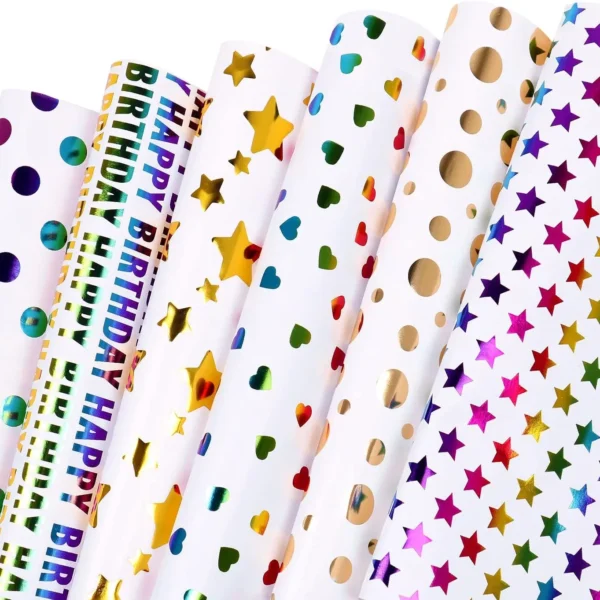 6 Sheets Birthday Wrapping Paper 50*70cm Love Star Polka Dot Christmas Gift Paper Valentine's Day Birthday Gift Wrapping Paper
