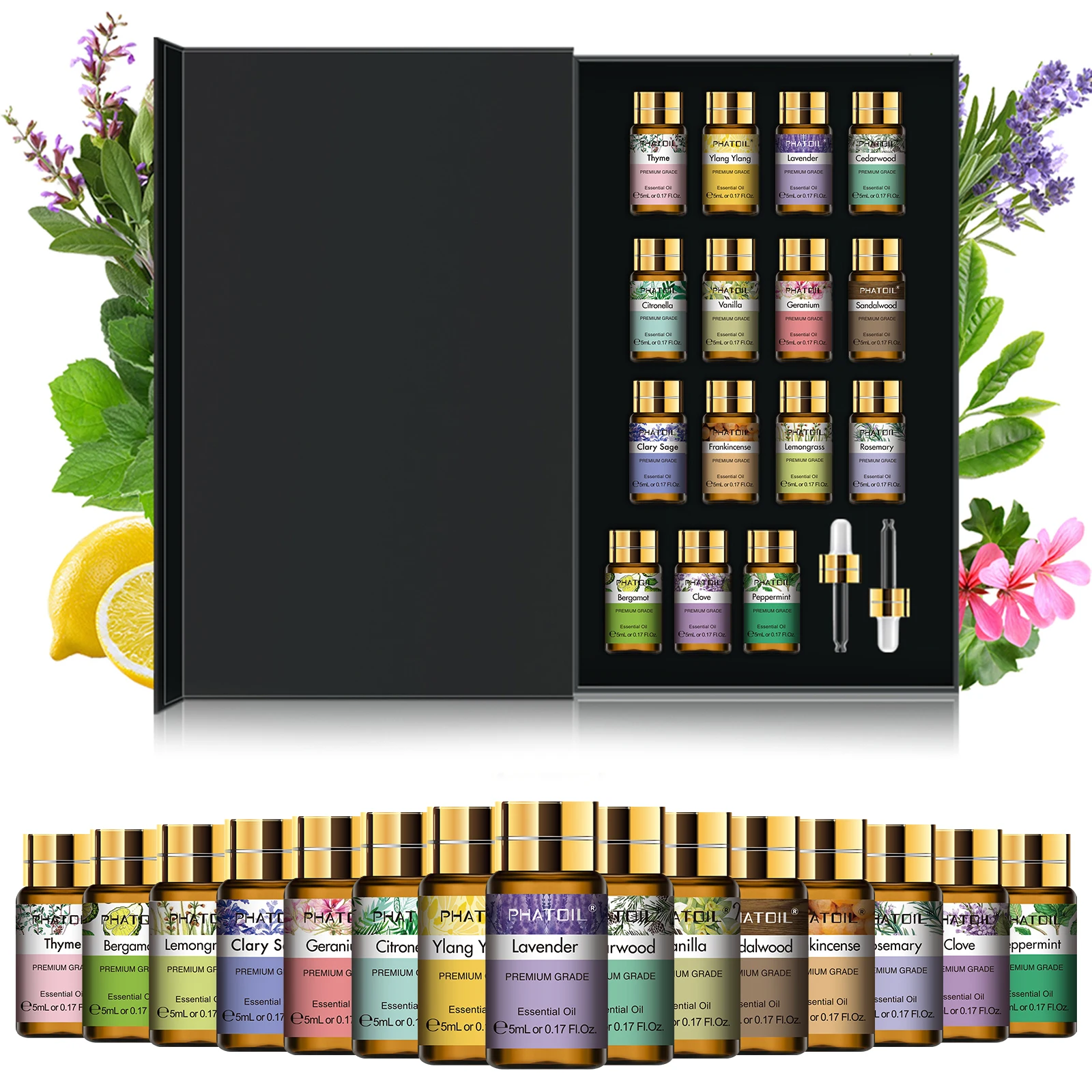 kf-S4ccccaa1c46d406fbf96f91c8bc92f45A PHATOIL 15pcs Essential Oils Set for Diffuser Humidifier Candles Making-5ml Lavender Vanilla Peppermint Rosemary Aroma Oil - Image 1