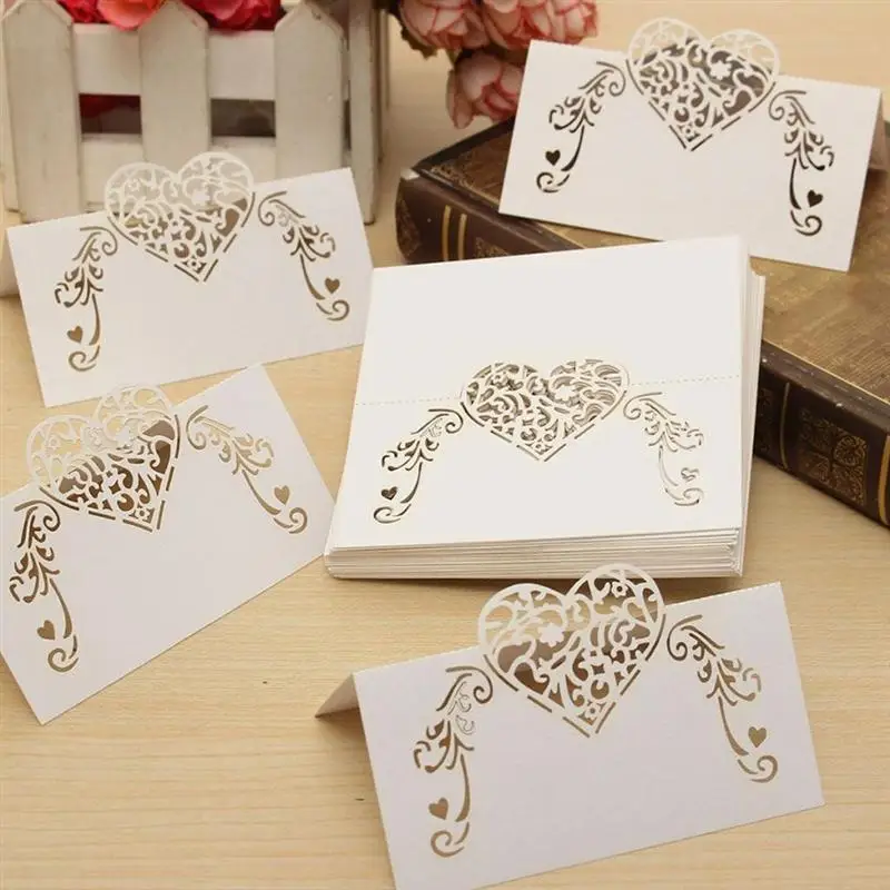 kf-S4da9fb4c0b2345d5a1a4599190d6a5d0g 50pcs Place Cards Wedding Party Decoration Table Decor Table Name Message Greeting Card Event Party Supplies Seating Card - Image 1
