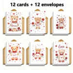 12Pcs Romantic Valentine's Day Card Invitation Card Love Letter Anniversary Blessing Heart Shaped Rose Pattern Card - Image 4